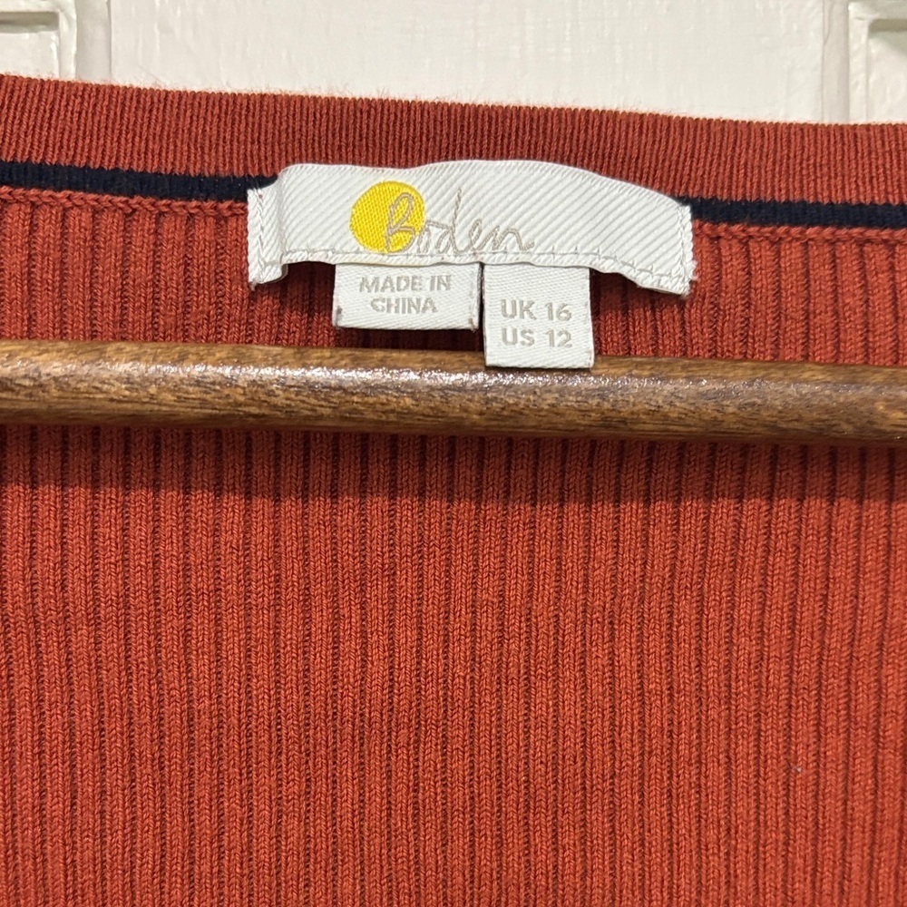 Boden Women’s Rib Knit Top with Scalloped Sleeves Rust Orange Size 12 Minimalist - Picture 2 of 8